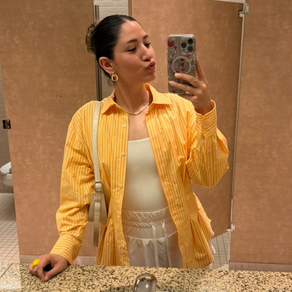 Zara Women’s Mustard Striped Button Down Shirt